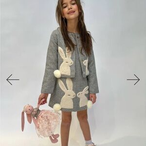 Lola + The Boys Black and Cream Bunny Appliqué Two-Piece Dress Set